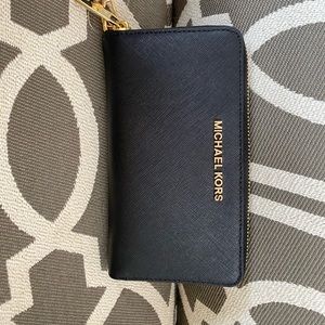 Michel Khors Black Leather Wallet Wristlet